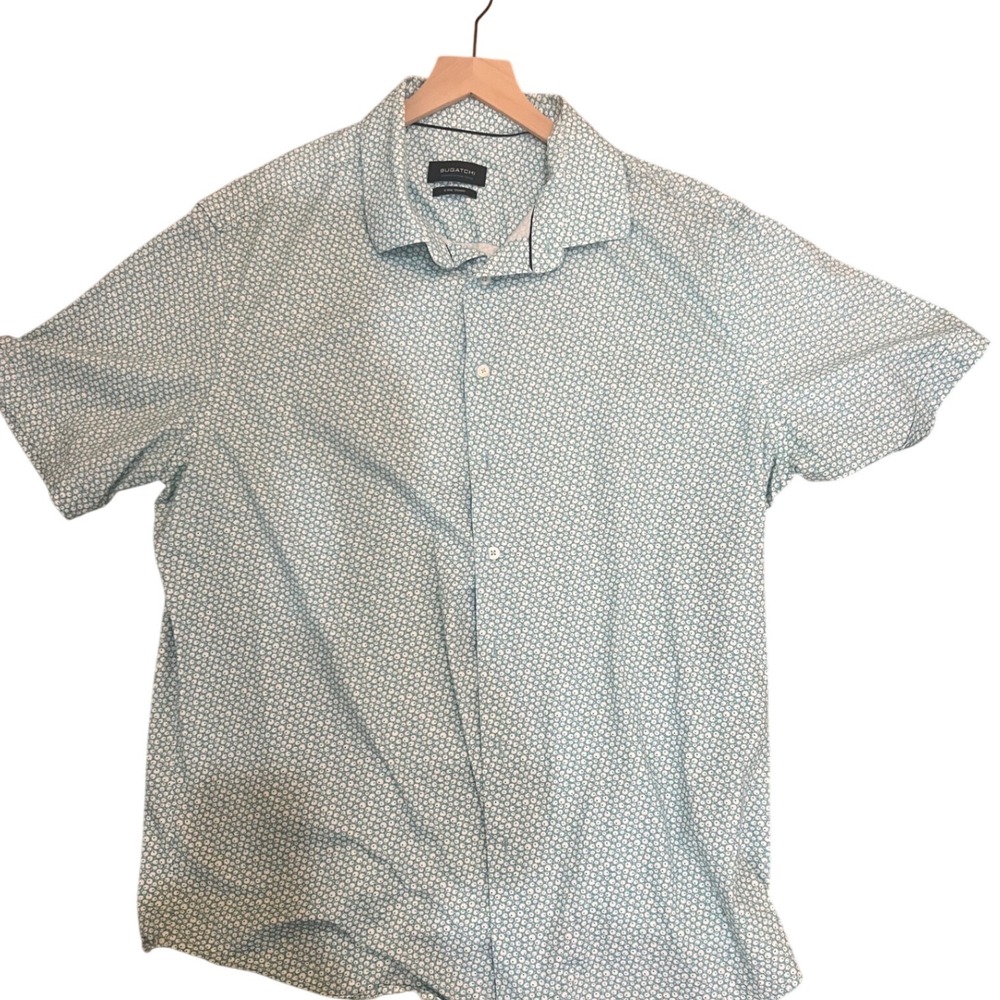 Bugatchi OoohCotton Tech Mens Shirt Mint Green XXL. 8-Way Stretch Short Sleeve - Picture 4 of 6